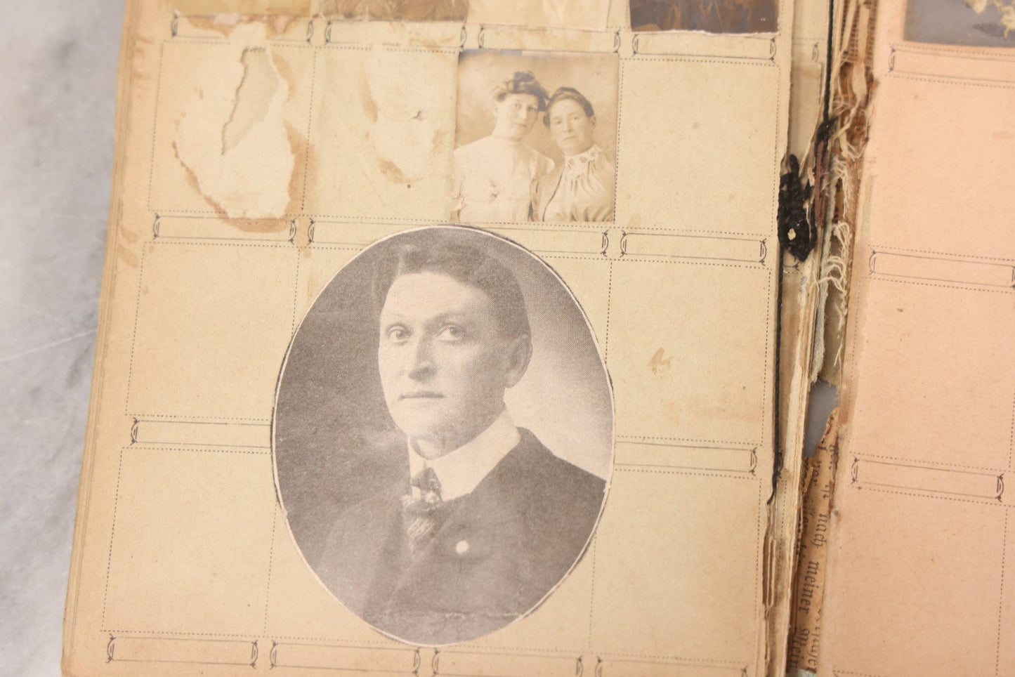 Lot 030 - Antique Snapshot Portrait Photo Album With 65+ Pasted Portrait Photos Of Victorian And Edwardian Men And Women, Dated Christmas 1901, From Marie & Ross Ellor