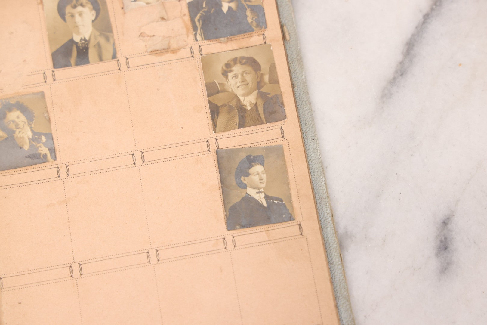 Lot 030 - Antique Snapshot Portrait Photo Album With 65+ Pasted Portrait Photos Of Victorian And Edwardian Men And Women, Dated Christmas 1901, From Marie & Ross Ellor