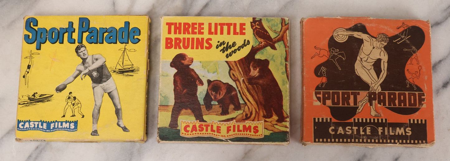Lot 034 - Grouping Of Three Vintage 8mm Films By Castle Films Including Two Sport Parade Editions And "Three Little Bruins In The Woods" Children's Film