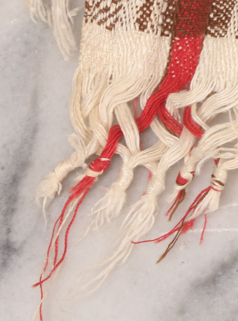 Lot 035 - Antique Damask Textile Fabric Bib With Detailed Red Embroidery Featuring All Seeing Eye, Comb And Brush And Hairpin Motifs