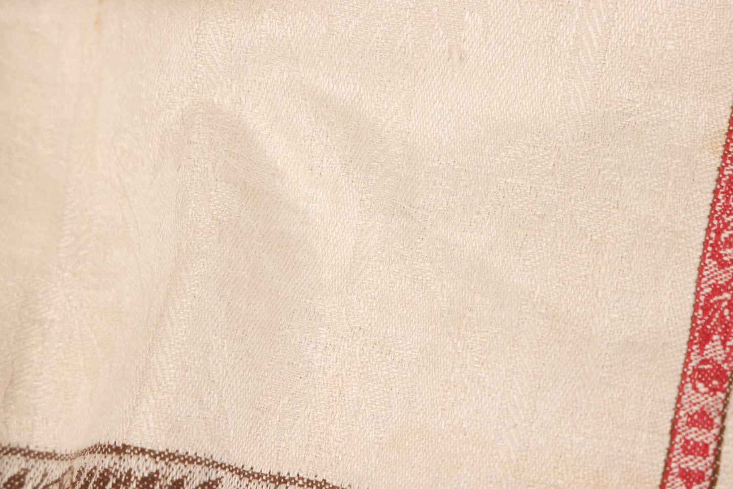 Lot 035 - Antique Damask Textile Fabric Bib With Detailed Red Embroidery Featuring All Seeing Eye, Comb And Brush And Hairpin Motifs