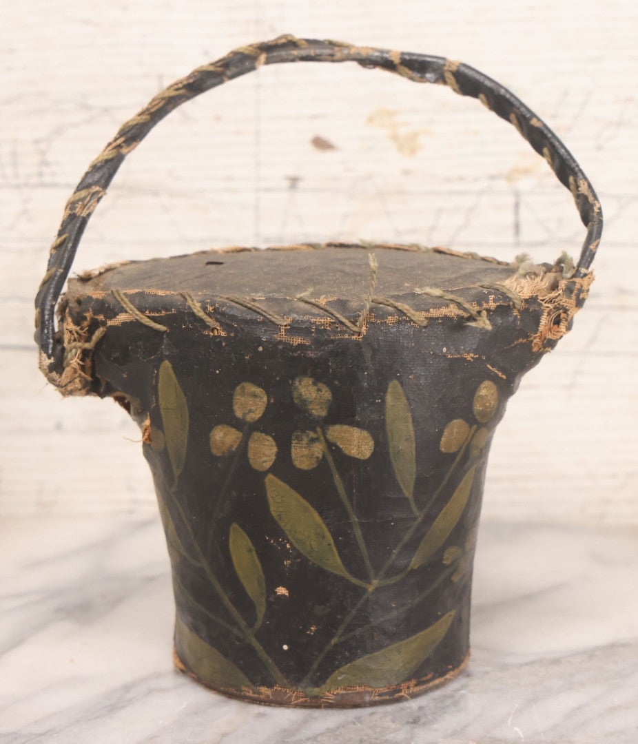 Lot 037 - Antique Painted Textile Doorstop Stuffed With Sawdust And Painted With White Flowers And Green Leaves, Note Splitting In Fabric, Some Sawdust Leaking