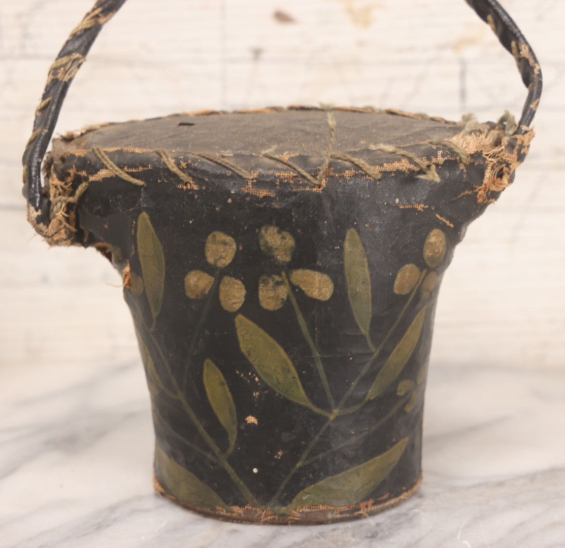 Lot 037 - Antique Painted Textile Doorstop Stuffed With Sawdust And Painted With White Flowers And Green Leaves, Note Splitting In Fabric, Some Sawdust Leaking
