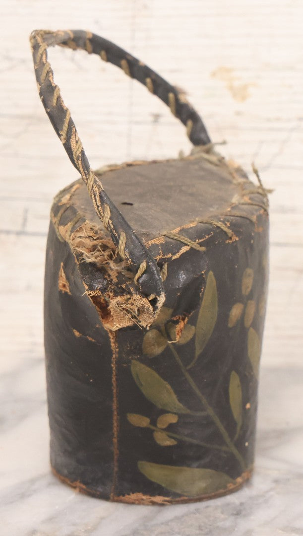 Lot 037 - Antique Painted Textile Doorstop Stuffed With Sawdust And Painted With White Flowers And Green Leaves, Note Splitting In Fabric, Some Sawdust Leaking