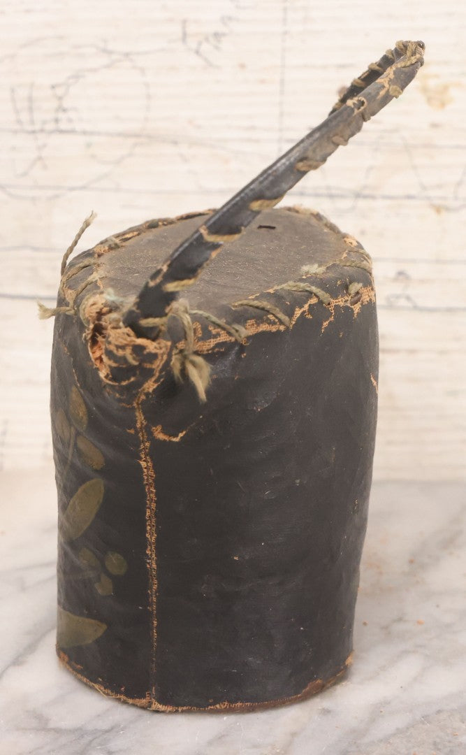 Lot 037 - Antique Painted Textile Doorstop Stuffed With Sawdust And Painted With White Flowers And Green Leaves, Note Splitting In Fabric, Some Sawdust Leaking