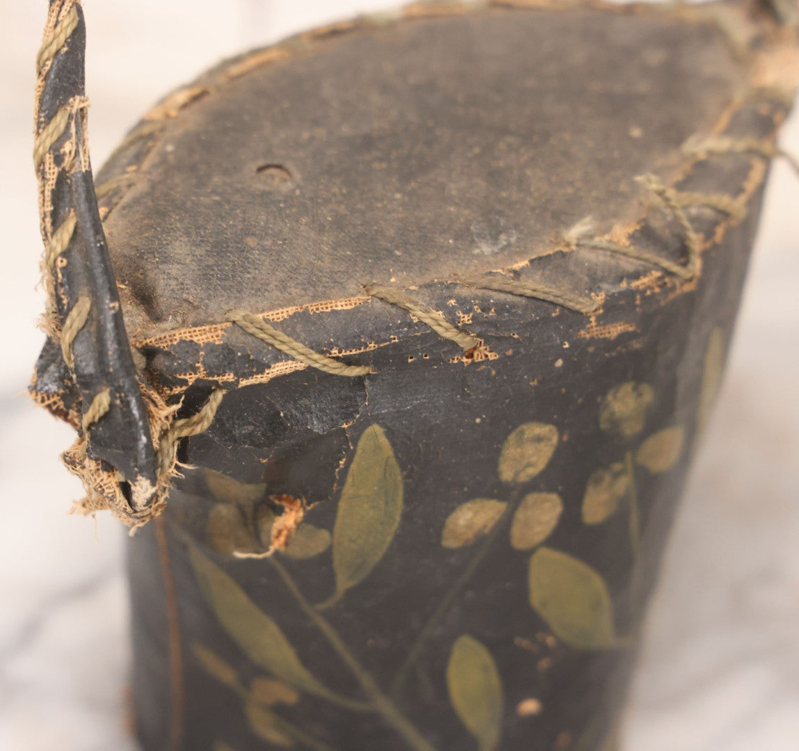 Lot 037 - Antique Painted Textile Doorstop Stuffed With Sawdust And Painted With White Flowers And Green Leaves, Note Splitting In Fabric, Some Sawdust Leaking