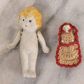 Lot 039 - Pair Of Vintage Bisque Dolls Including Blond Doll With Strung Arms, Made In Japan, And Frozen Charlotte Doll In Custom Crochet Enclosure