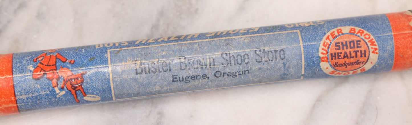 Lot 041 - Antique Buster Brown Boys And Girls Health Shoes Promotional Advertising Pencil Box, Buster Brown Shoe Store, Eugene Oregon, With Buster Brown Cartoon Characters, 10-1/4" Length