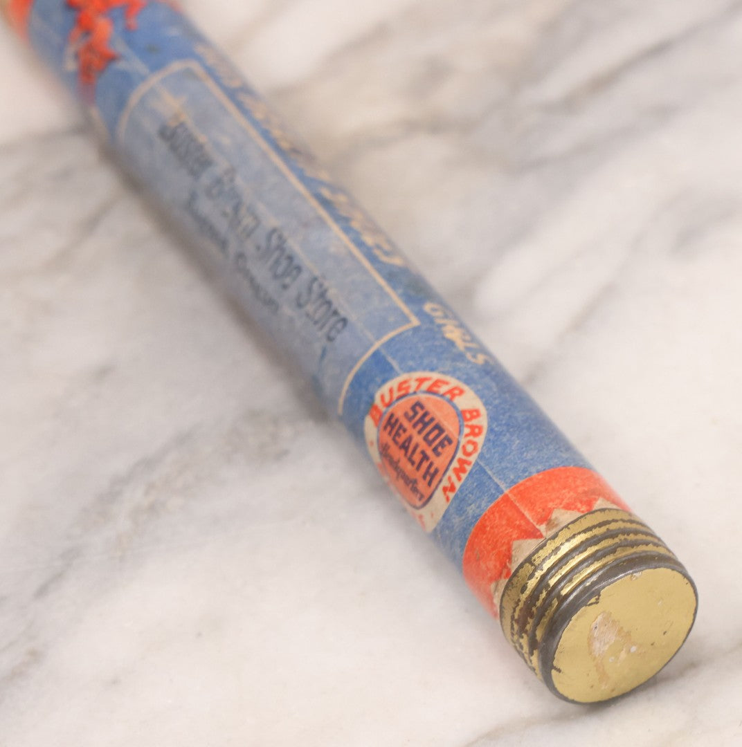Lot 041 - Antique Buster Brown Boys And Girls Health Shoes Promotional Advertising Pencil Box, Buster Brown Shoe Store, Eugene Oregon, With Buster Brown Cartoon Characters, 10-1/4" Length