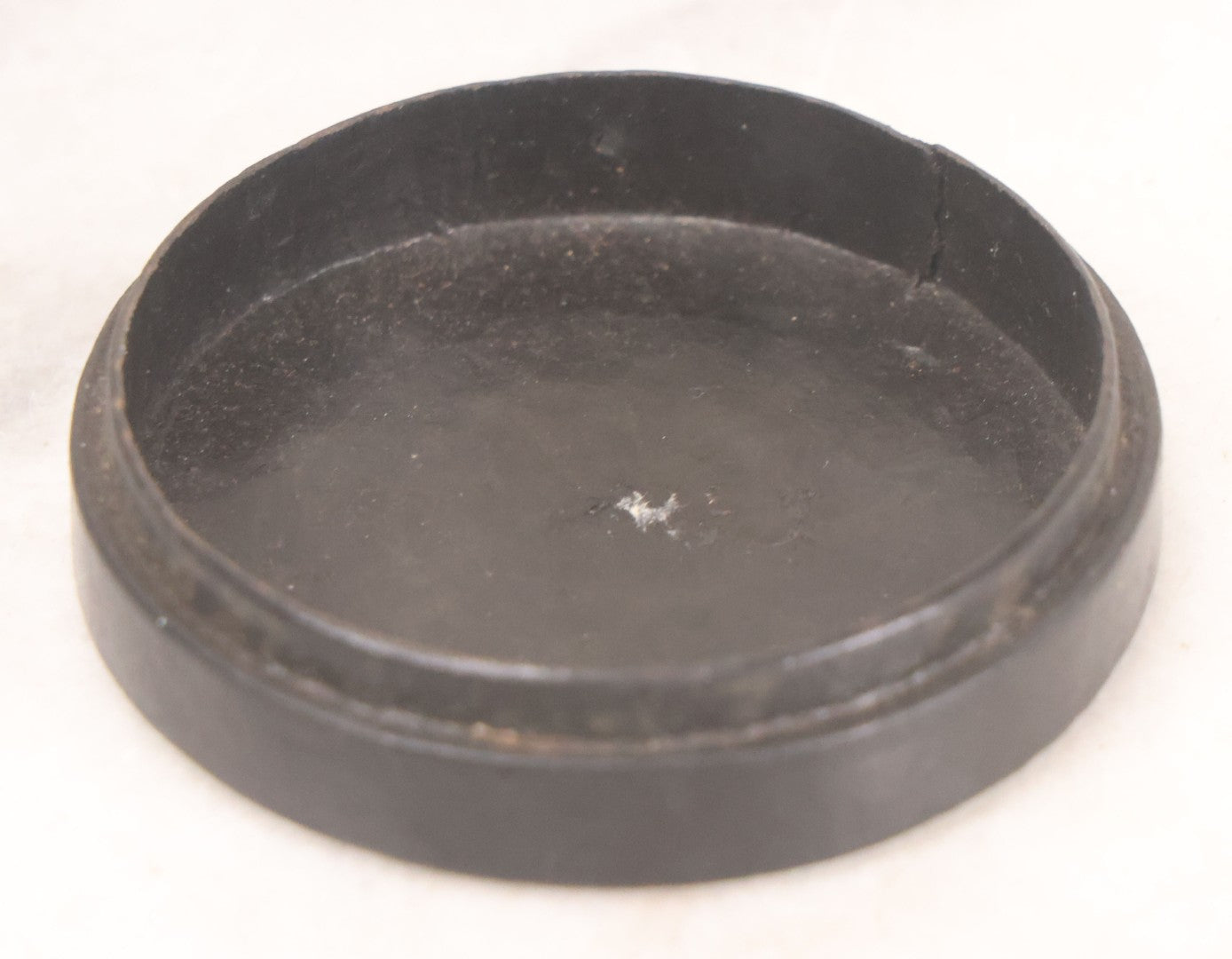 Lot 045 - Antique Black Lacquered Papier Mache Dresser Box With Horse Drawn Carriage Landscape Scene, Note Chip To Side