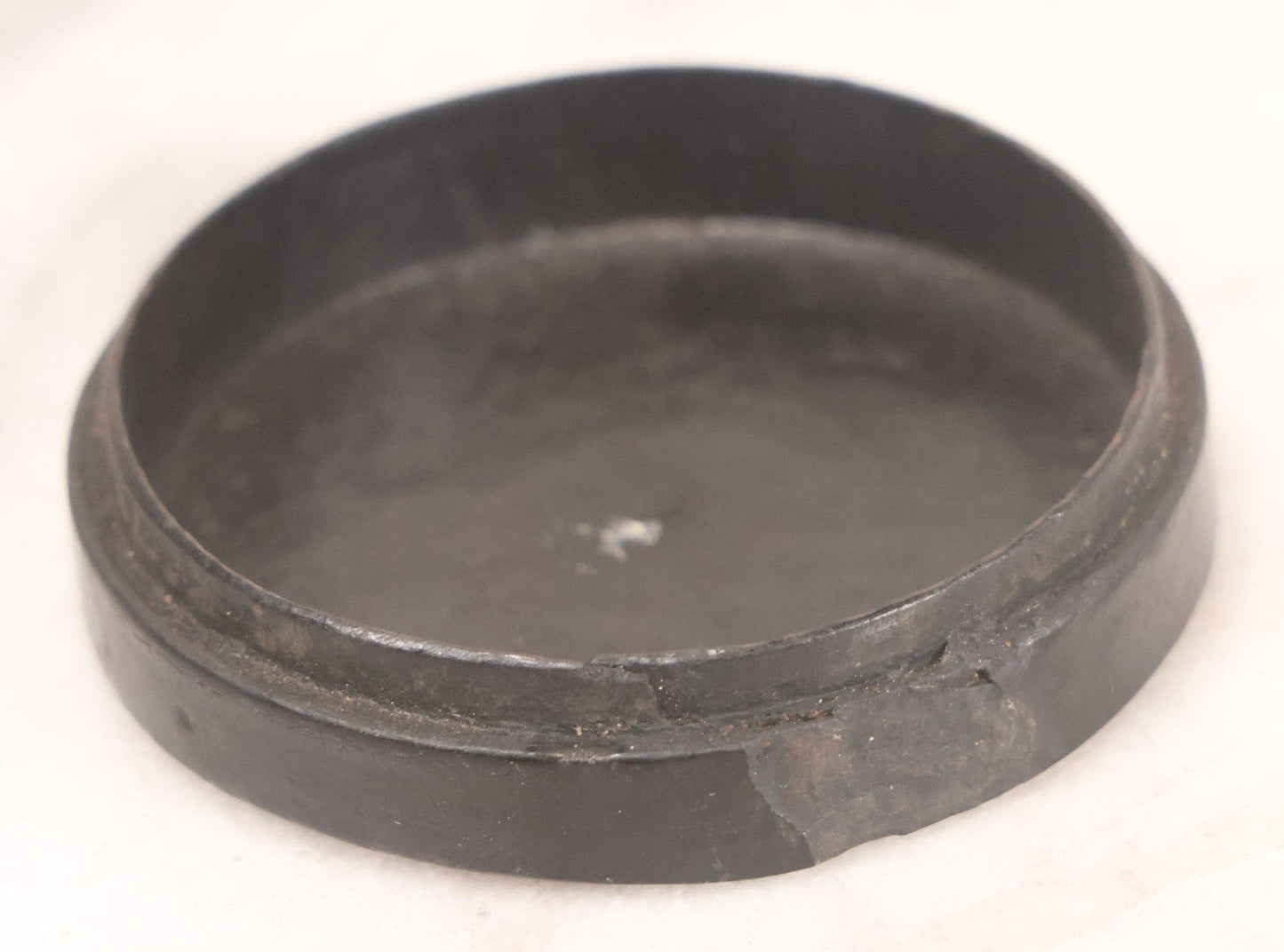 Lot 045 - Antique Black Lacquered Papier Mache Dresser Box With Horse Drawn Carriage Landscape Scene, Note Chip To Side