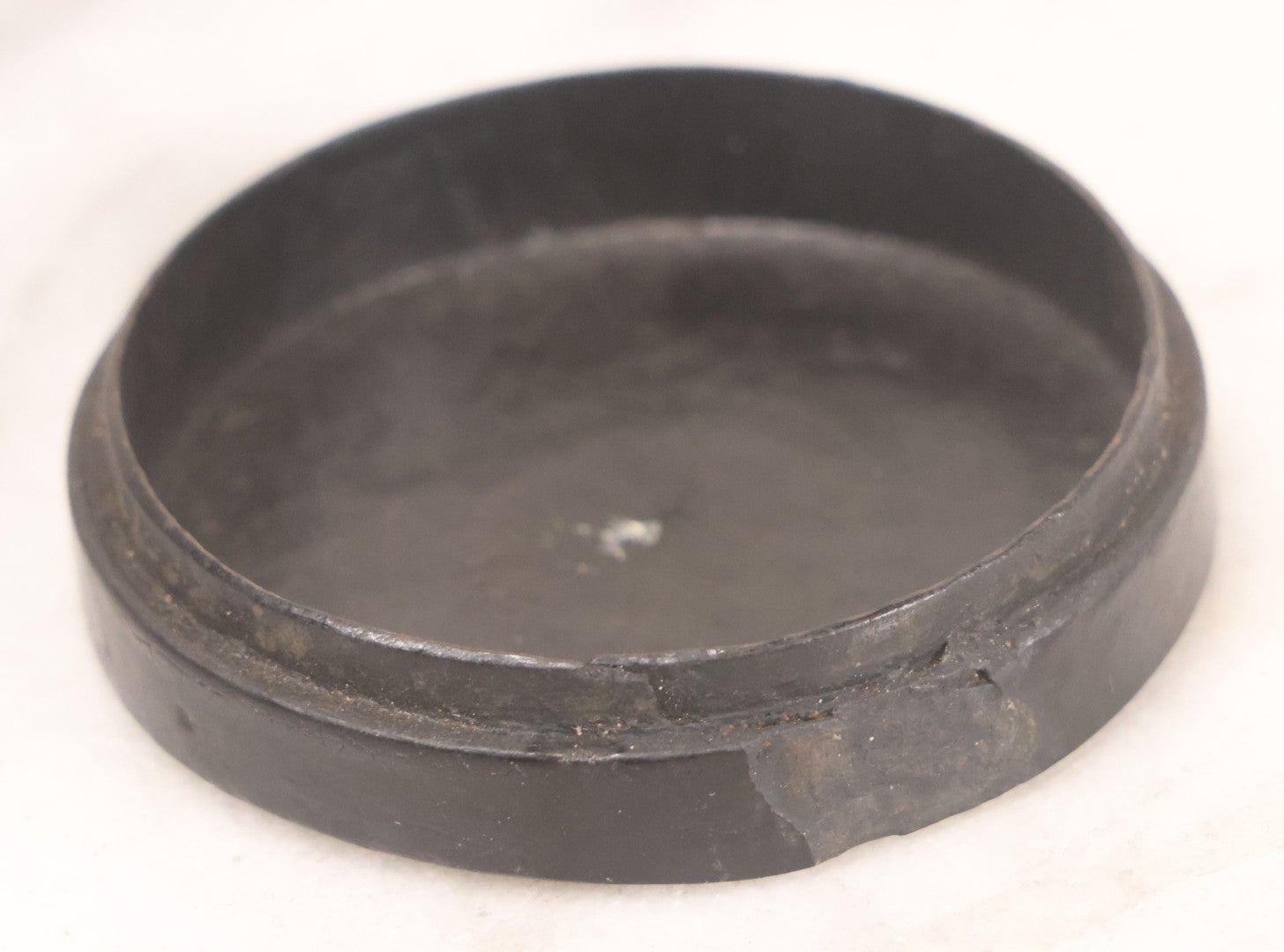 Lot 045 - Antique Black Lacquered Papier Mache Dresser Box With Horse Drawn Carriage Landscape Scene, Note Chip To Side