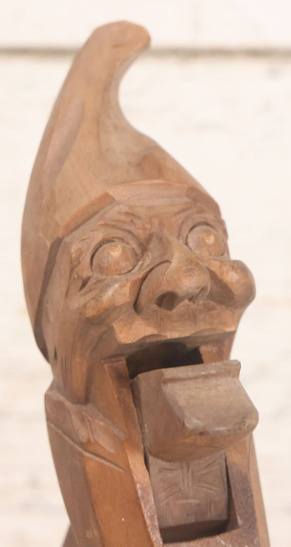 Lot 046 - Antique Folk Art Hand Carved Elderly Elf Man Wooden Nutcracker, 10-3/4" H