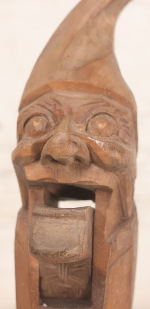 Lot 046 - Antique Folk Art Hand Carved Elderly Elf Man Wooden Nutcracker, 10-3/4" H