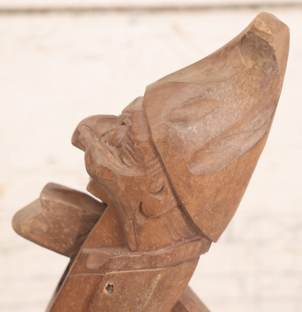 Lot 046 - Antique Folk Art Hand Carved Elderly Elf Man Wooden Nutcracker, 10-3/4" H