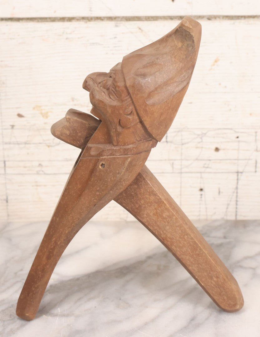 Lot 046 - Antique Folk Art Hand Carved Elderly Elf Man Wooden Nutcracker, 10-3/4" H