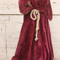 Lot 047 - Antique Handmade Religious Saint Statue Santos Figure With Carved Wooden Head, Hand And Feet, Original Paint, Real Hair Eyebrows, And Maroon Velvet Robe, Note Missing Hand, 16" H