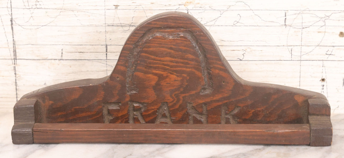 Lot 049 - Vintage Folk Art Wood Carved Tie Rack With Horseshoe Motif, For Frank