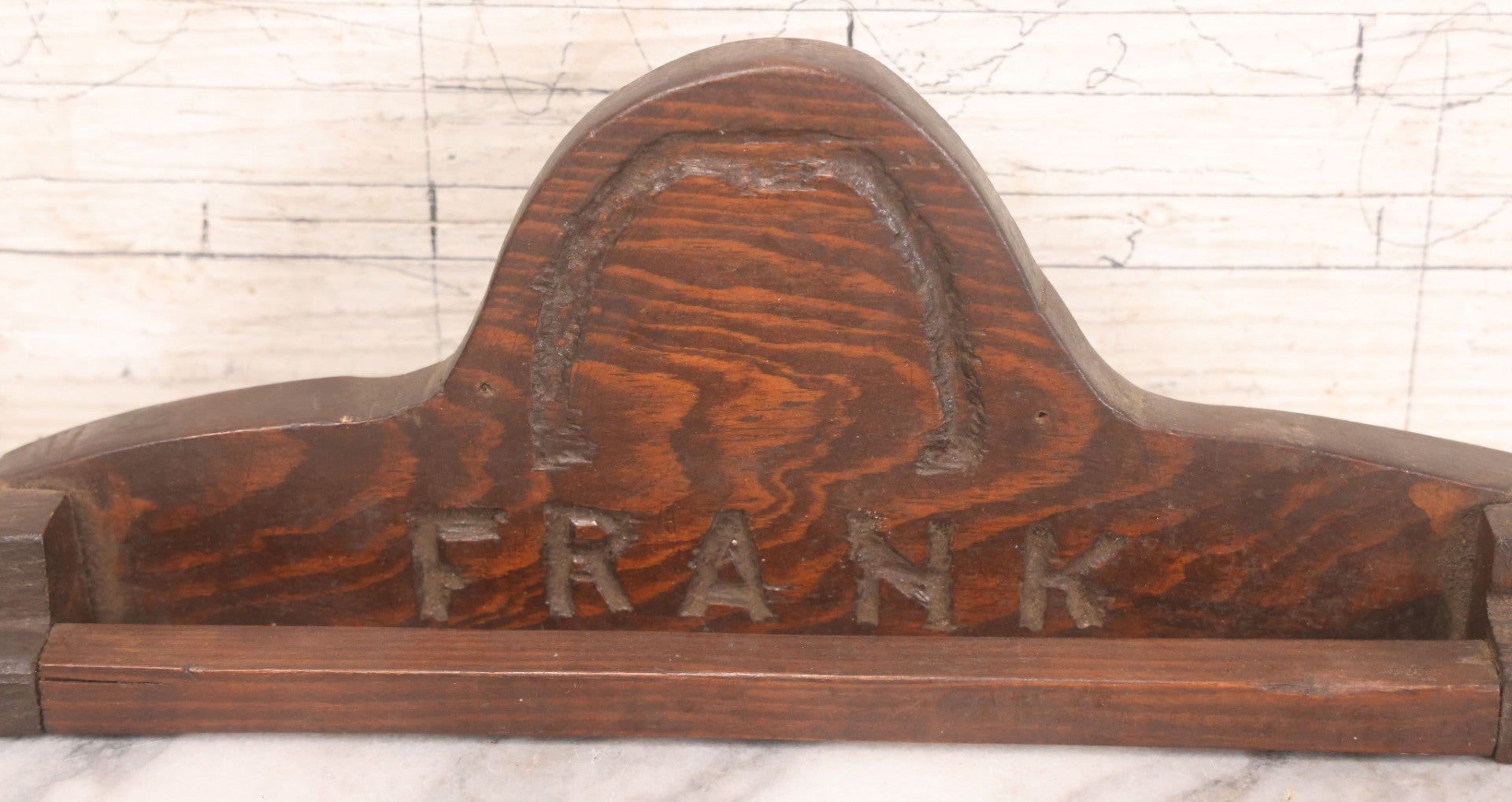 Lot 049 - Vintage Folk Art Wood Carved Tie Rack With Horseshoe Motif, For Frank