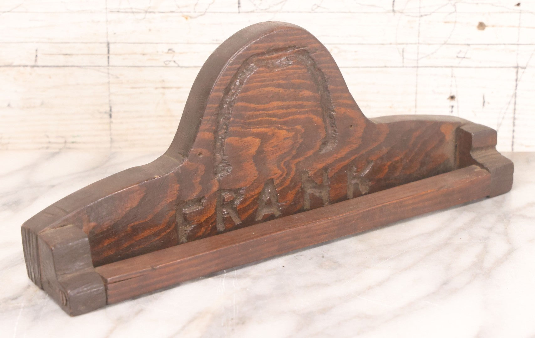 Lot 049 - Vintage Folk Art Wood Carved Tie Rack With Horseshoe Motif, For Frank