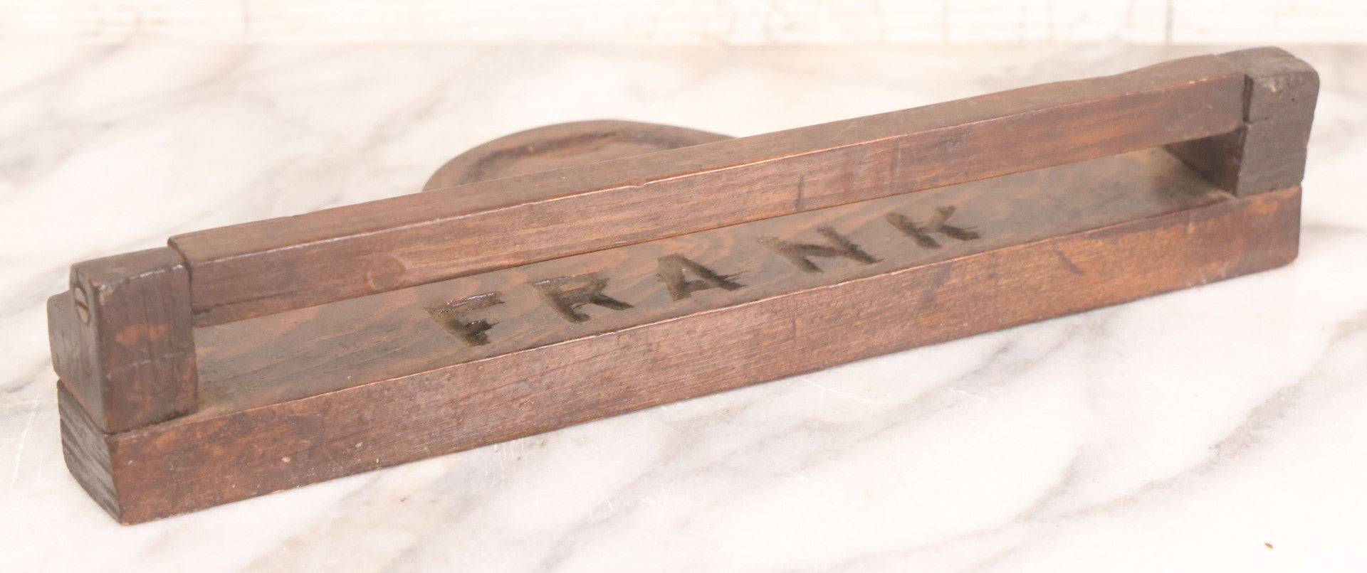 Lot 049 - Vintage Folk Art Wood Carved Tie Rack With Horseshoe Motif, For Frank