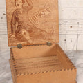 Lot 052 - Vintage Manufactured Pyrography Handkerchief Box With Charlie Chaplin On Interior And Exterior Of Lid, Copyright C.C.A.S. Co.