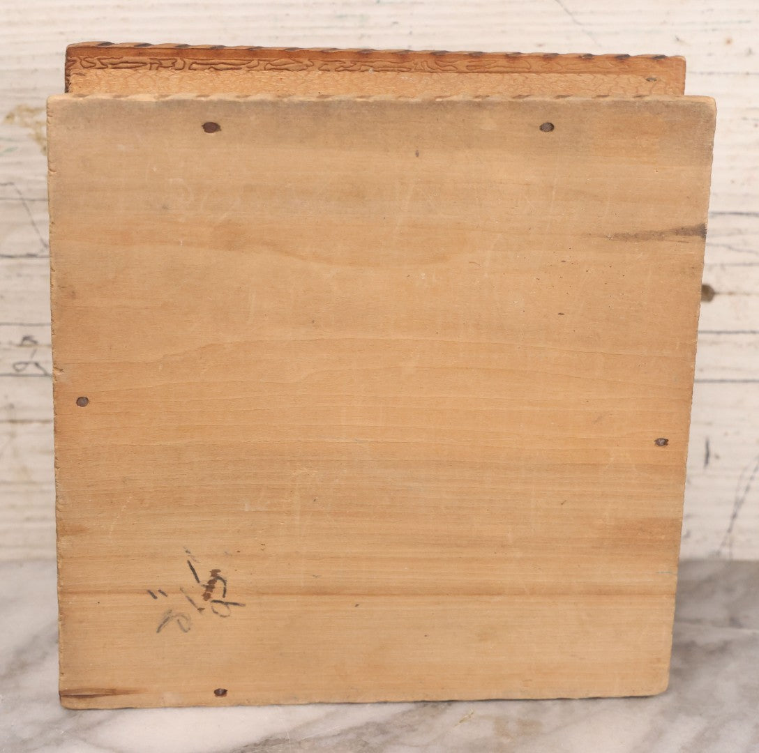 Lot 052 - Vintage Manufactured Pyrography Handkerchief Box With Charlie Chaplin On Interior And Exterior Of Lid, Copyright C.C.A.S. Co.