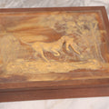 Lot 055 - Vintage Wooden Jewelry Box With High Relief Molded Hunting Dog Scene