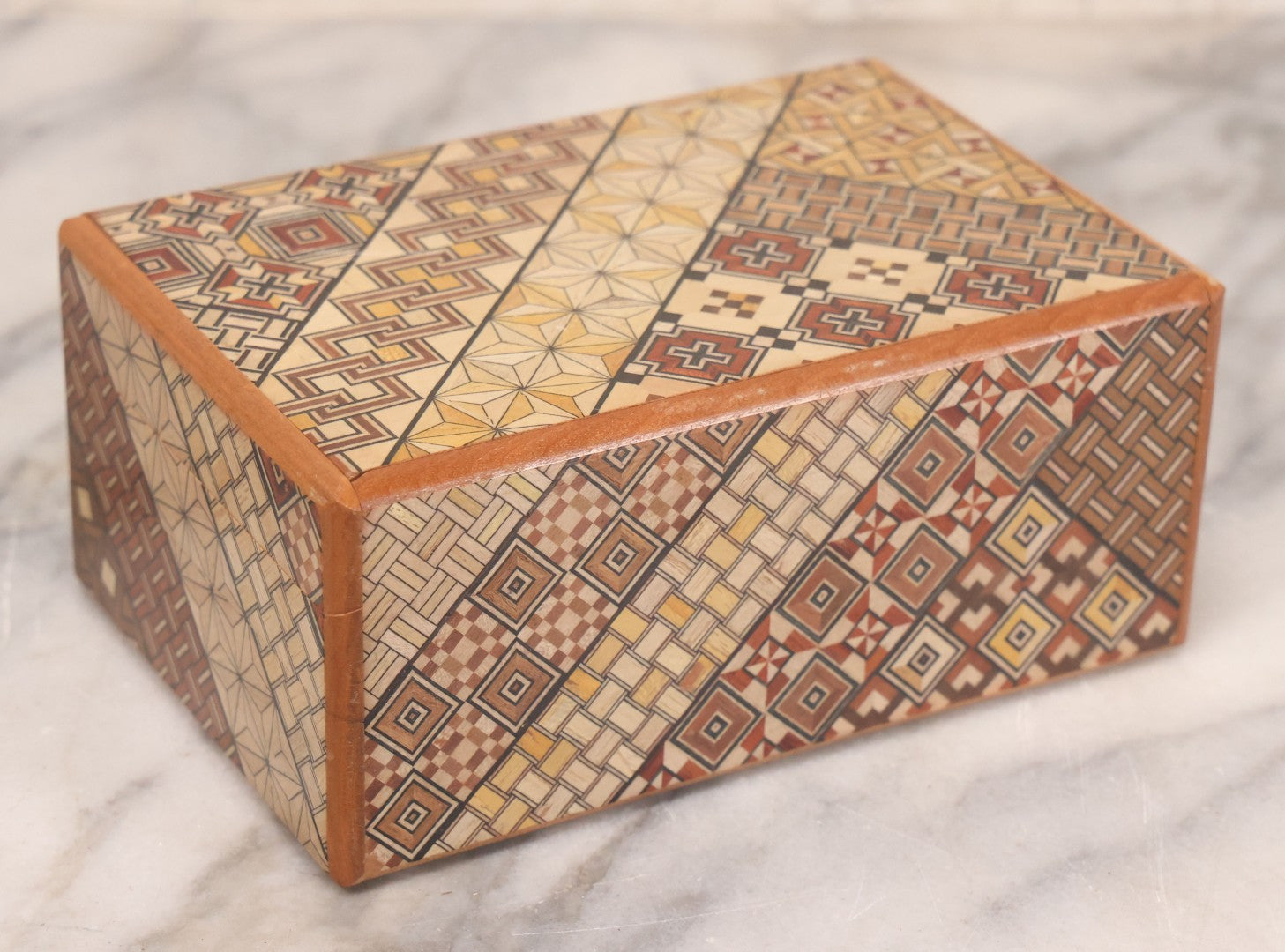 Lot 056 - Vintage Japanese Yosegi Inlaid Wooden Trick Puzzle Box, Opens With 5+ Steps