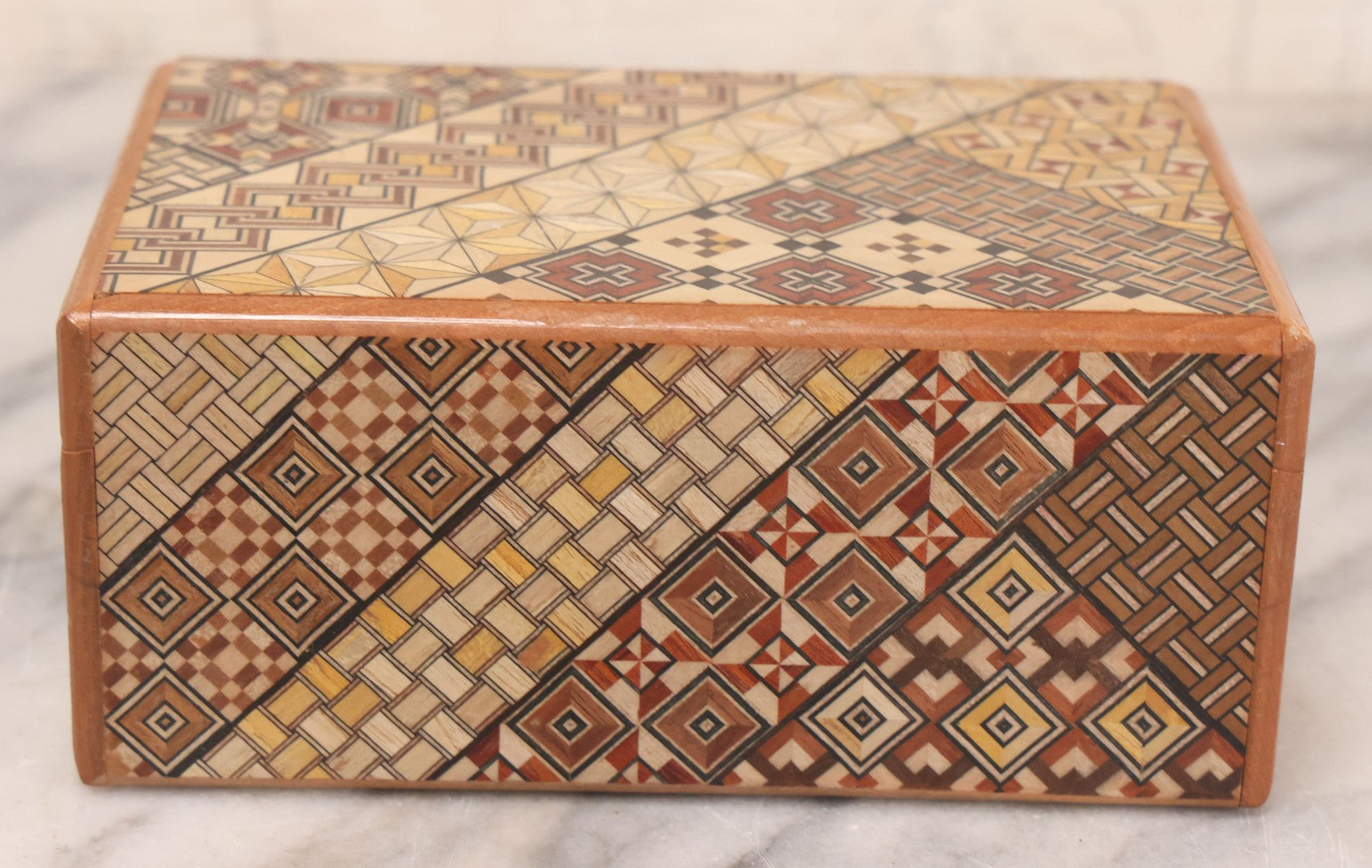 Lot 056 - Vintage Japanese Yosegi Inlaid Wooden Trick Puzzle Box, Opens With 5+ Steps