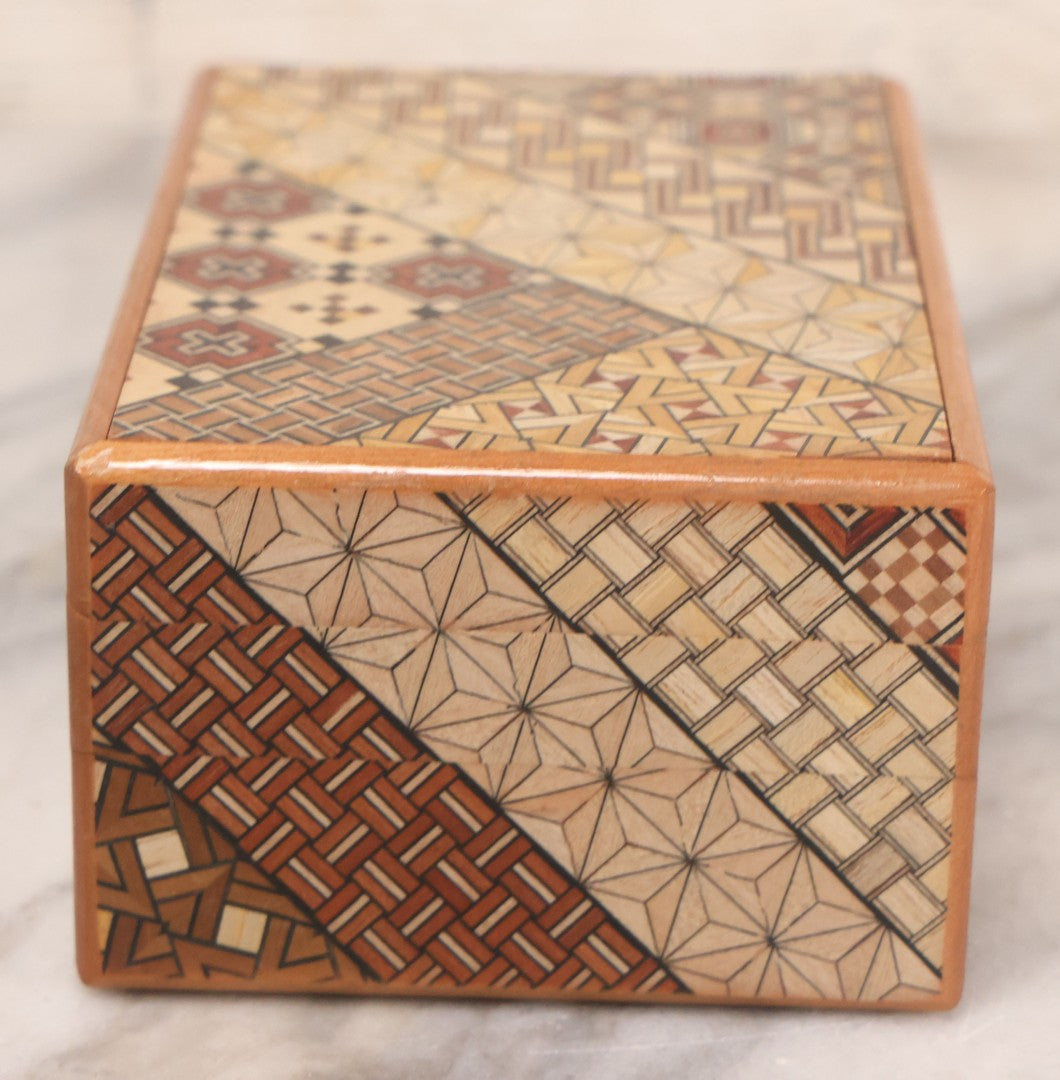Lot 056 - Vintage Japanese Yosegi Inlaid Wooden Trick Puzzle Box, Opens With 5+ Steps