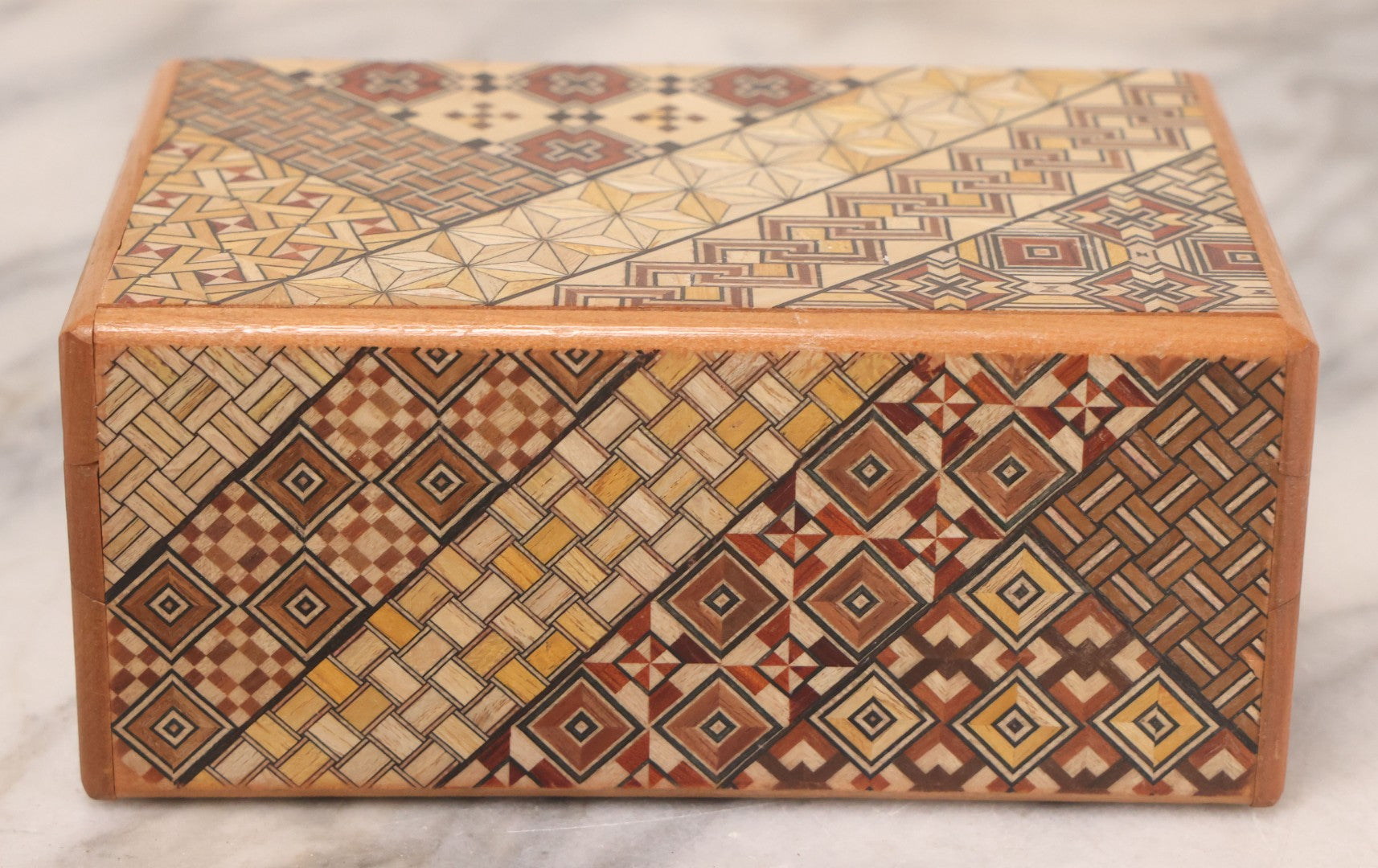 Lot 056 - Vintage Japanese Yosegi Inlaid Wooden Trick Puzzle Box, Opens With 5+ Steps