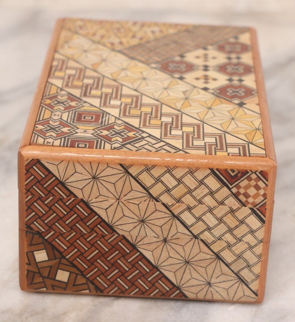 Lot 056 - Vintage Japanese Yosegi Inlaid Wooden Trick Puzzle Box, Opens With 5+ Steps