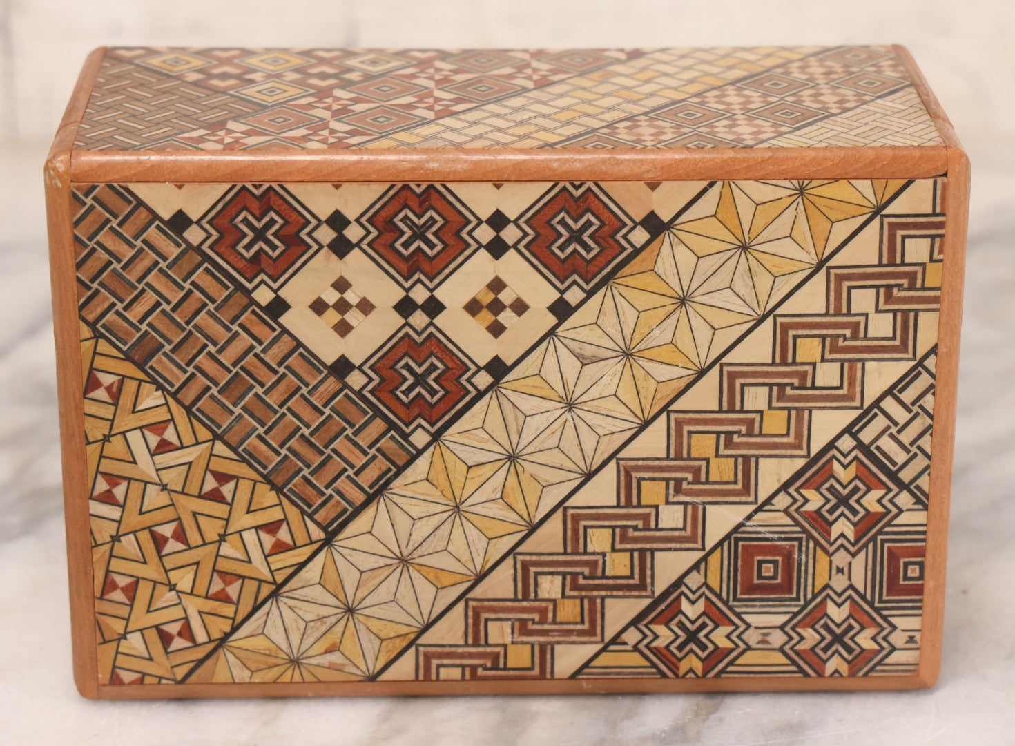 Lot 056 - Vintage Japanese Yosegi Inlaid Wooden Trick Puzzle Box, Opens With 5+ Steps