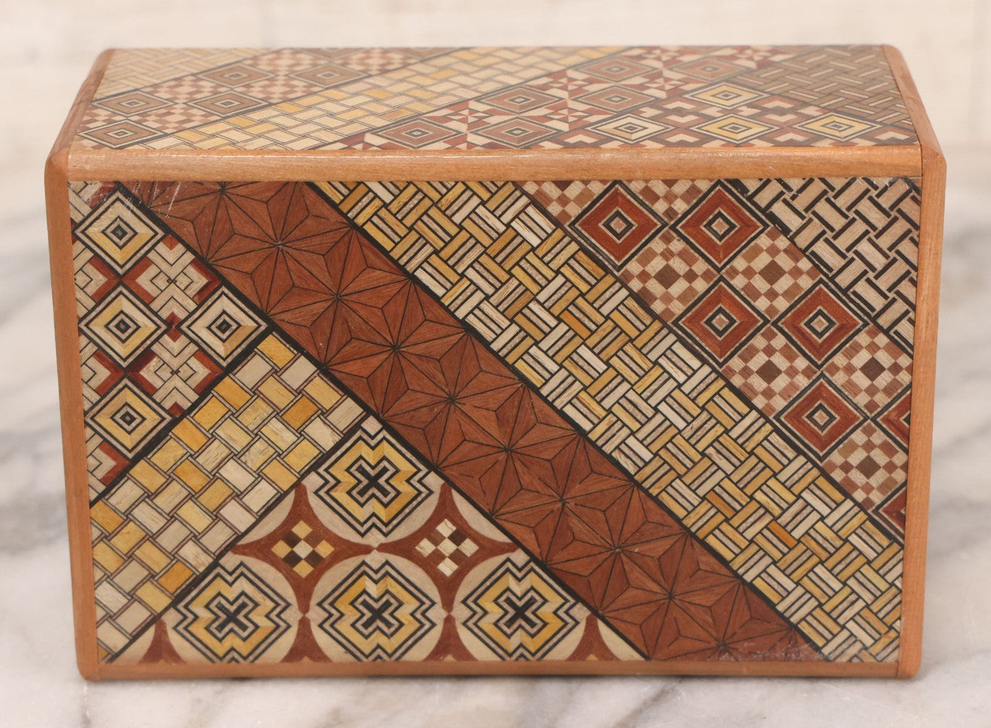 Lot 056 - Vintage Japanese Yosegi Inlaid Wooden Trick Puzzle Box, Opens With 5+ Steps