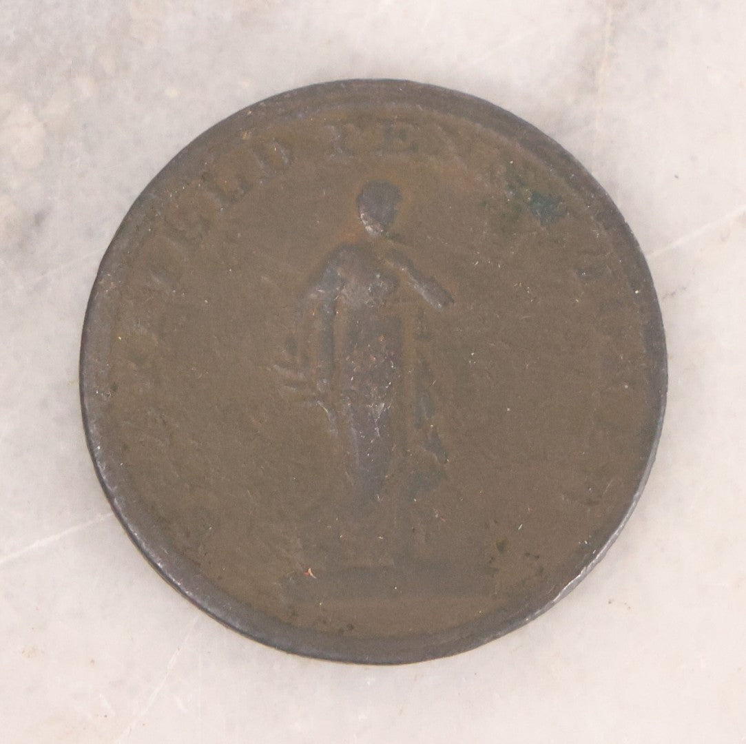 Lot 057 - Antique Sheffield Penny Token Coin "Overseers Of The Poor," Dated 1813, With Image Of Poor House, Original Wear And Patina, 1-3/8" Diameter