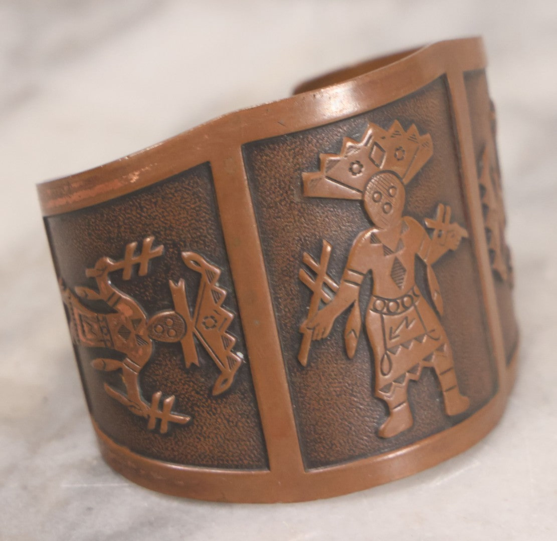 Lot 064 - Vintage Copper Cuff Novelty Bracelet With Kachina Dancer Motif