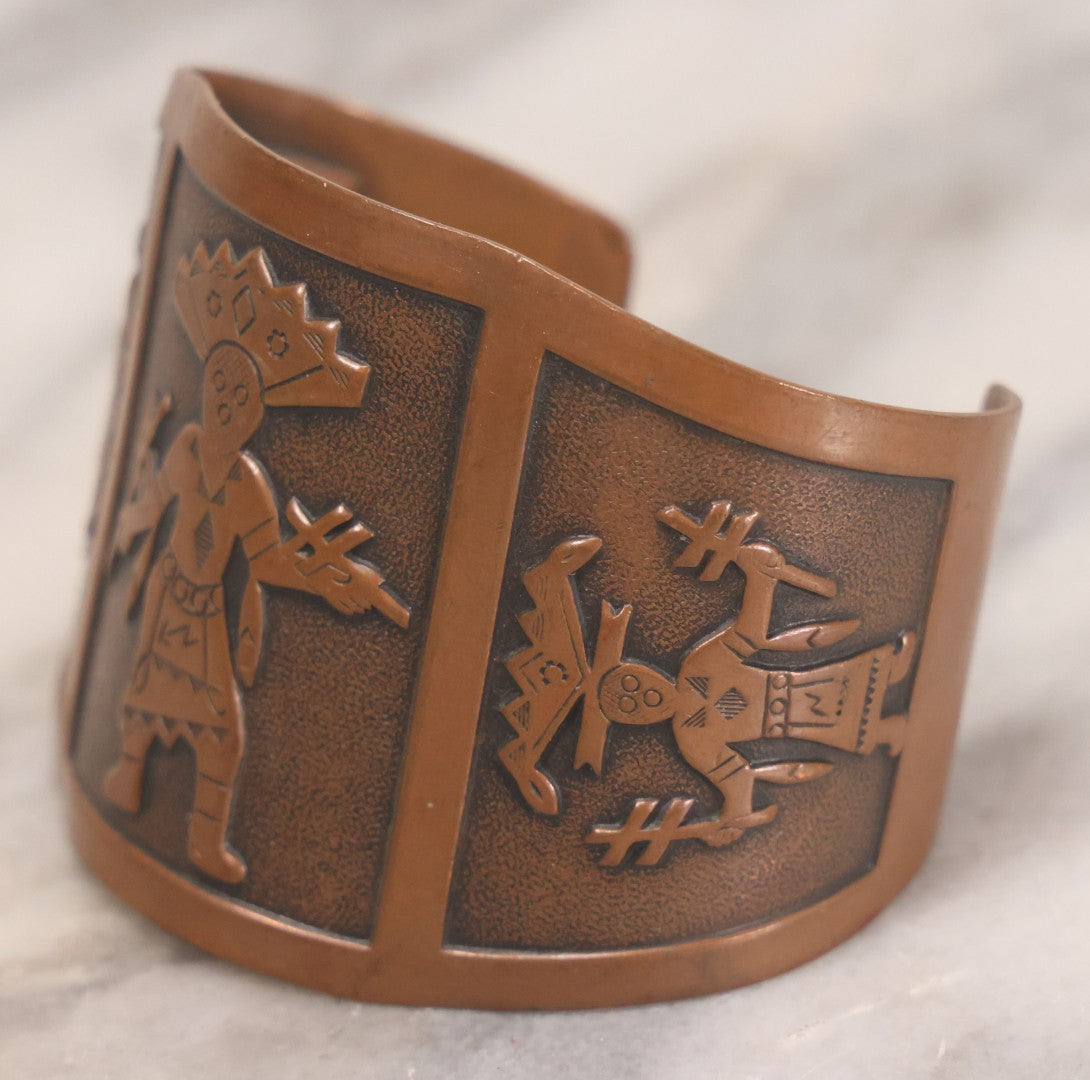 Lot 064 - Vintage Copper Cuff Novelty Bracelet With Kachina Dancer Motif