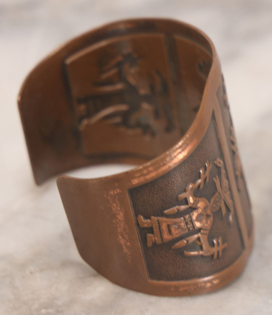 Lot 064 - Vintage Copper Cuff Novelty Bracelet With Kachina Dancer Motif