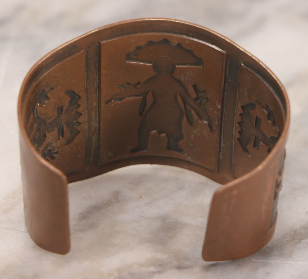 Lot 064 - Vintage Copper Cuff Novelty Bracelet With Kachina Dancer Motif