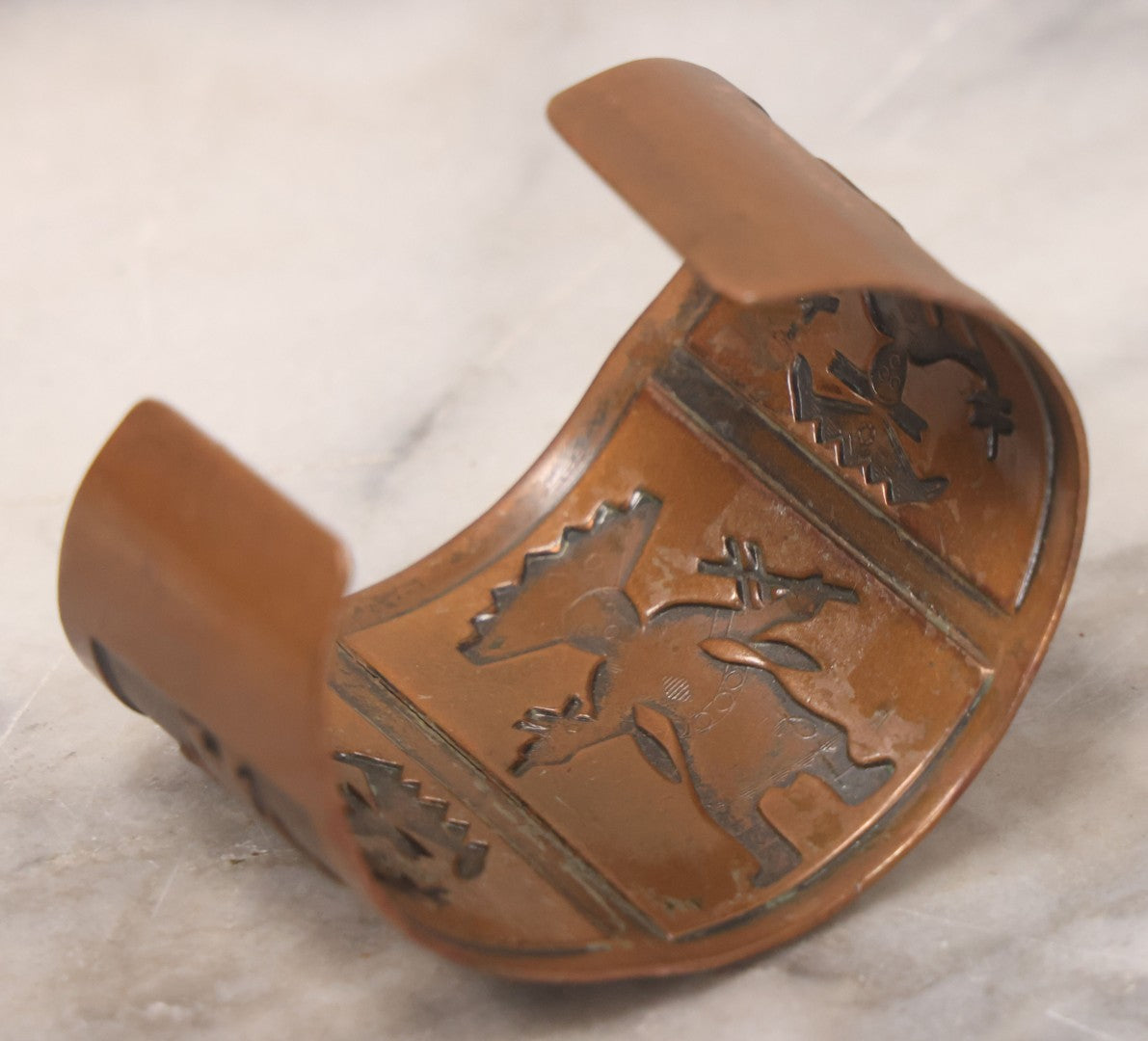 Lot 064 - Vintage Copper Cuff Novelty Bracelet With Kachina Dancer Motif