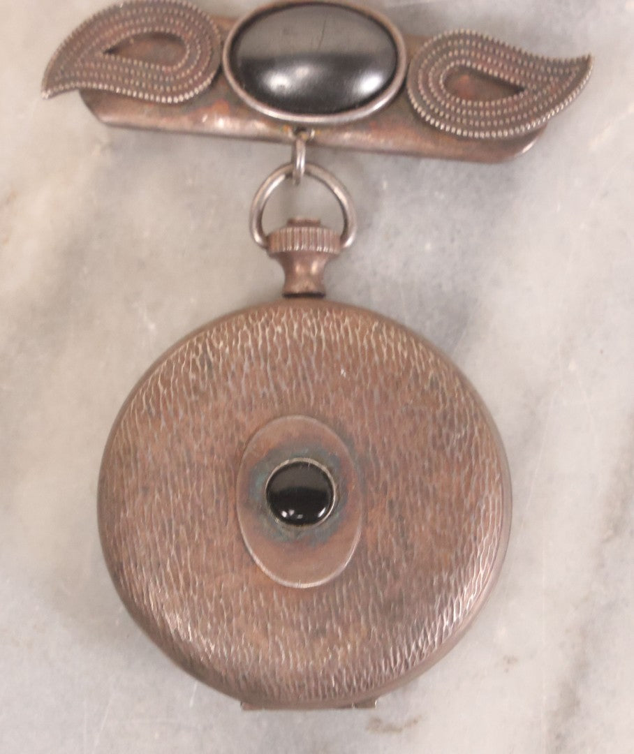 Lot 068 - Vintage Hanging Locket Brooch With Black Adornments