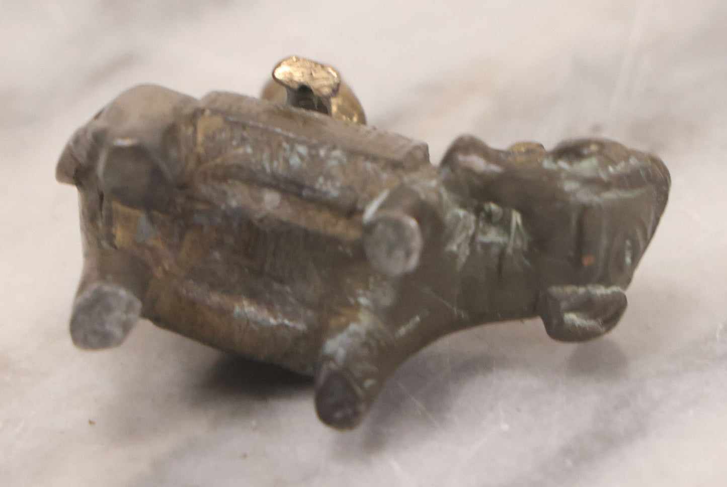 Lot 073 - Vintage Brass Indian Figurine Of Praying Man Riding Elephant, 2-1/8" H