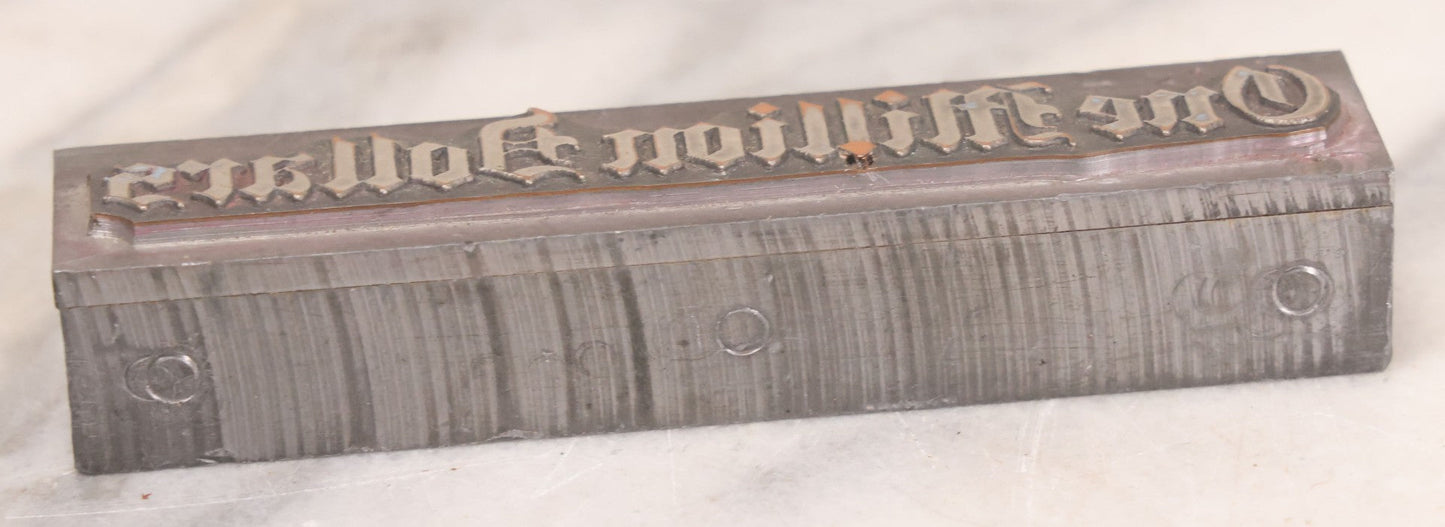 Lot 076 - Vintage Heavy Metal Printing Block For "One Million Dollars"