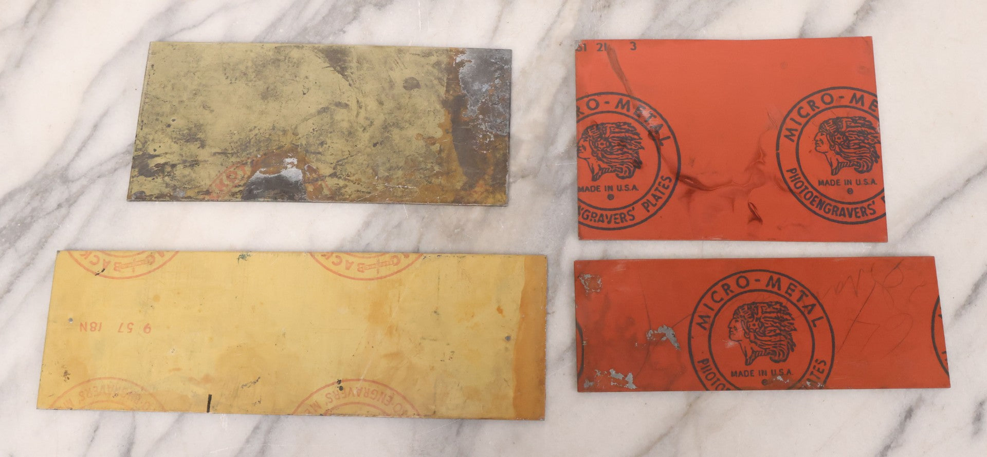 Lot 077 - Grouping Of Four Vintage Metal Printing Plates Including Loveable Brassieres, Surgeons & Physicians Supply Co., Jaw Teasers, And Fragile Stamp