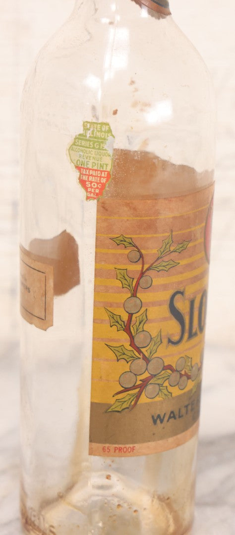 Lot 078 - Vintage Powers Creamy Top Sloe Gin Glass Bottle With Original Paper Label, Made By Walter P. Powers, Chicago, Illinois, 10-3/4" H