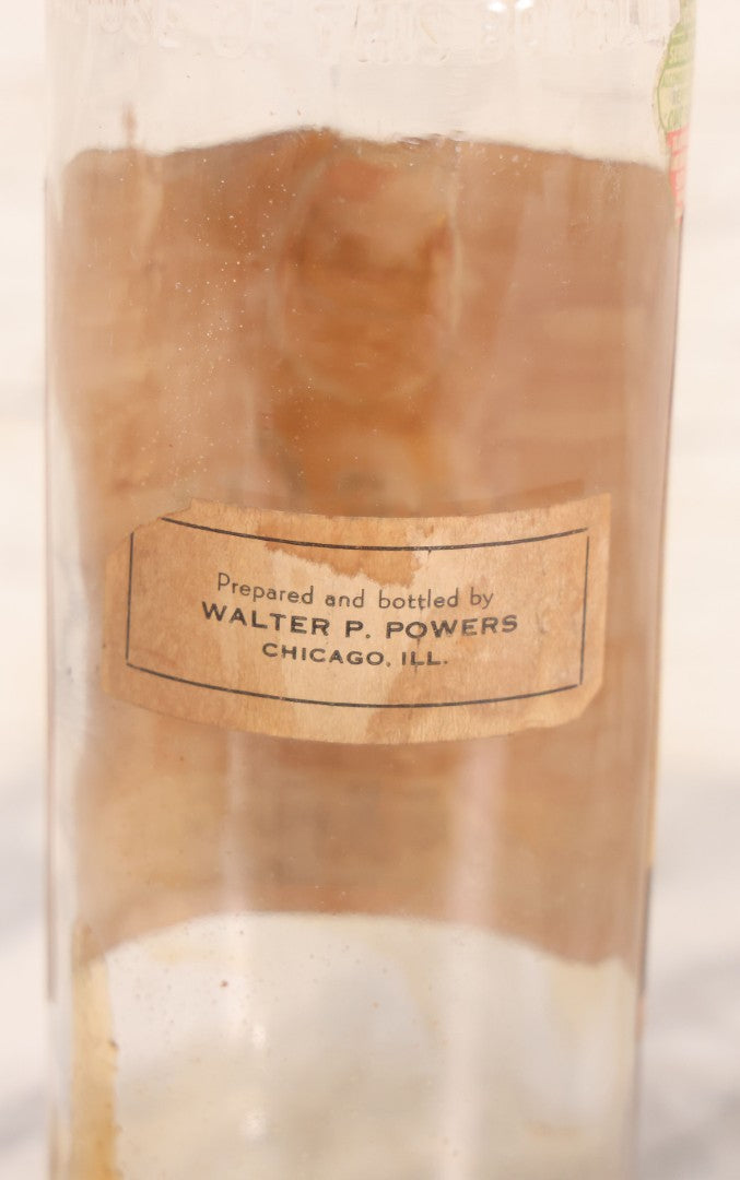 Lot 078 - Vintage Powers Creamy Top Sloe Gin Glass Bottle With Original Paper Label, Made By Walter P. Powers, Chicago, Illinois, 10-3/4" H