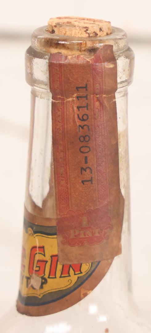 Lot 078 - Vintage Powers Creamy Top Sloe Gin Glass Bottle With Original Paper Label, Made By Walter P. Powers, Chicago, Illinois, 10-3/4" H