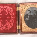 Lot 079 - Antique 1/6th Plate Tintype Photograph Of Two Young Women In Thermoplastic Genuine Union Case, Manufactured By Scovill Manufacturing Co., With Illegible Identification On Case Paper