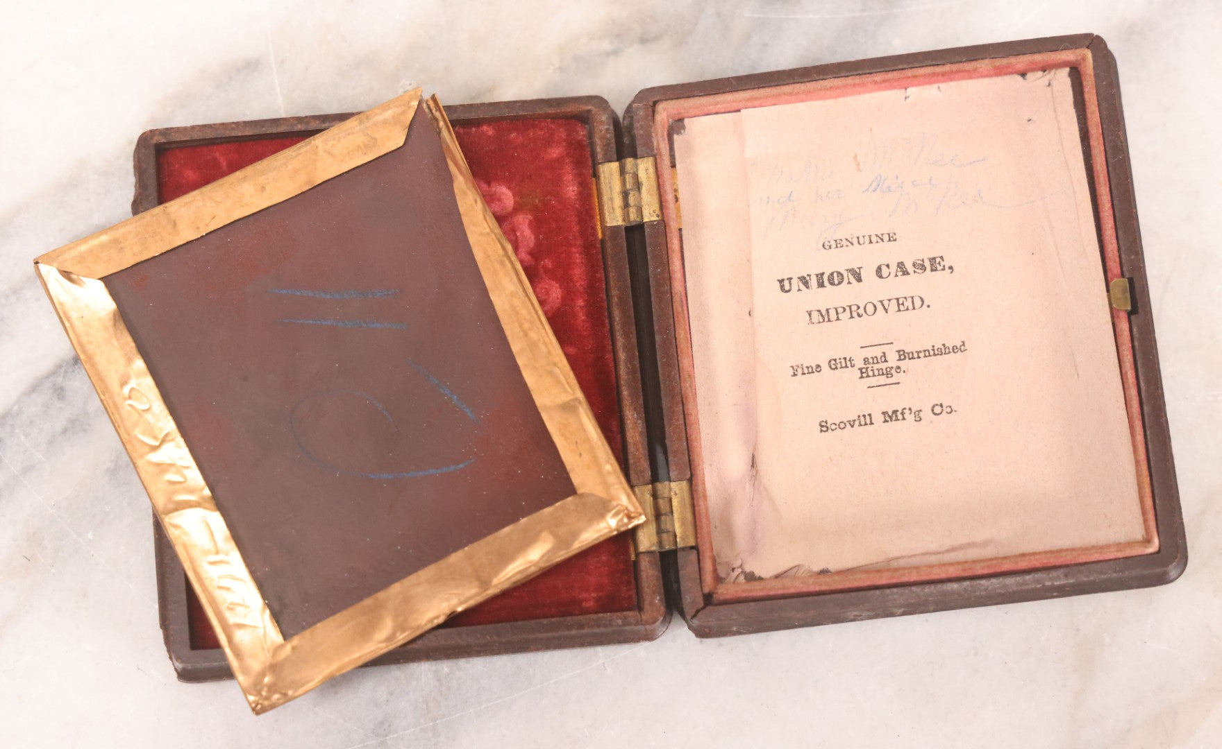 Lot 079 - Antique 1/6th Plate Tintype Photograph Of Two Young Women In Thermoplastic Genuine Union Case, Manufactured By Scovill Manufacturing Co., With Illegible Identification On Case Paper